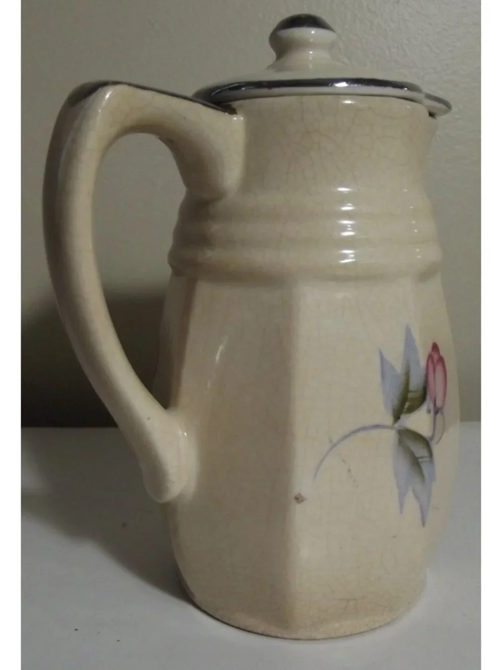 Vintage Small Pitcher Pink Flower Green Leaves Made in Japan 5